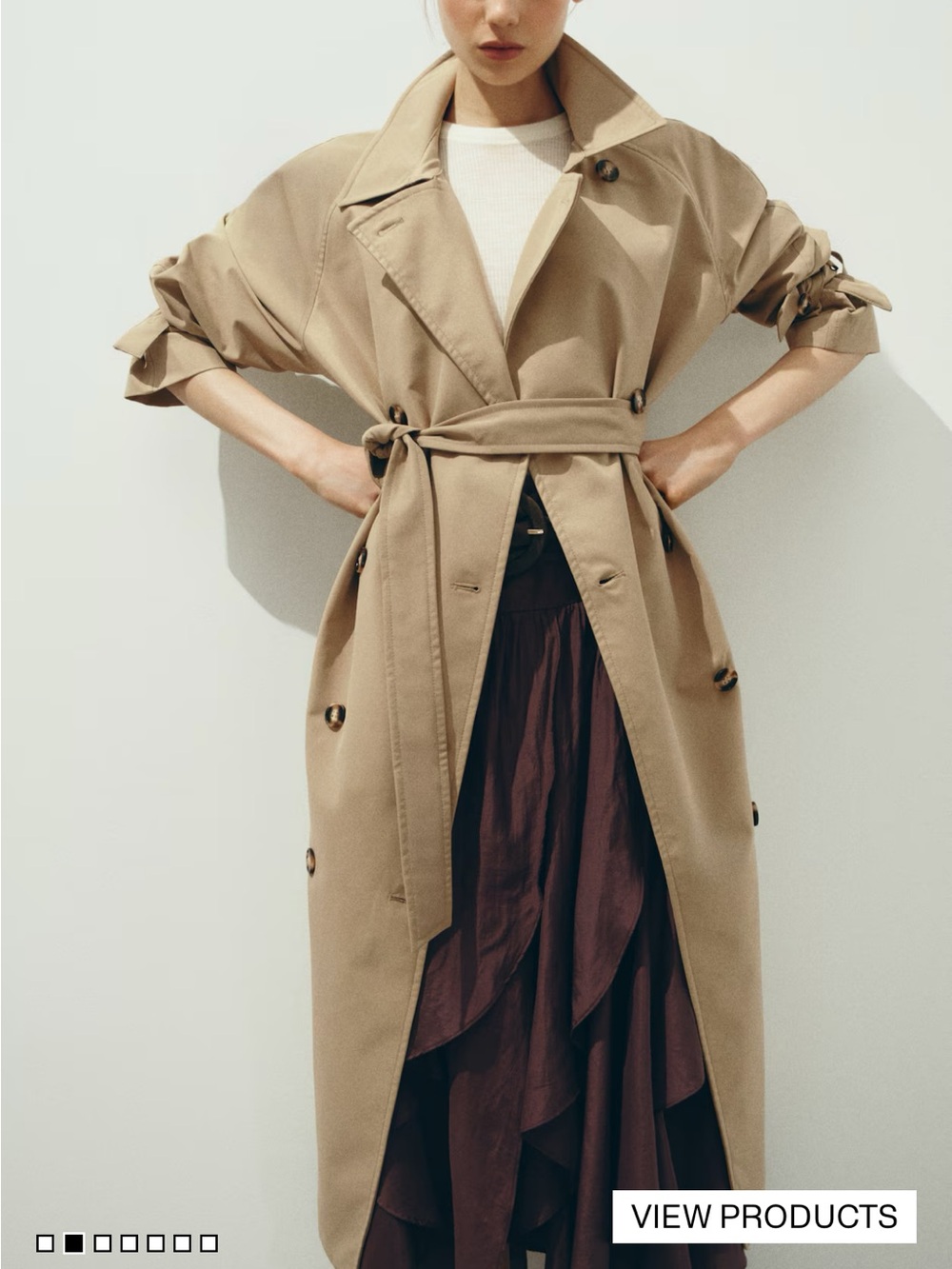 H&M Khaki Beige Tie-Waist Trench Coat